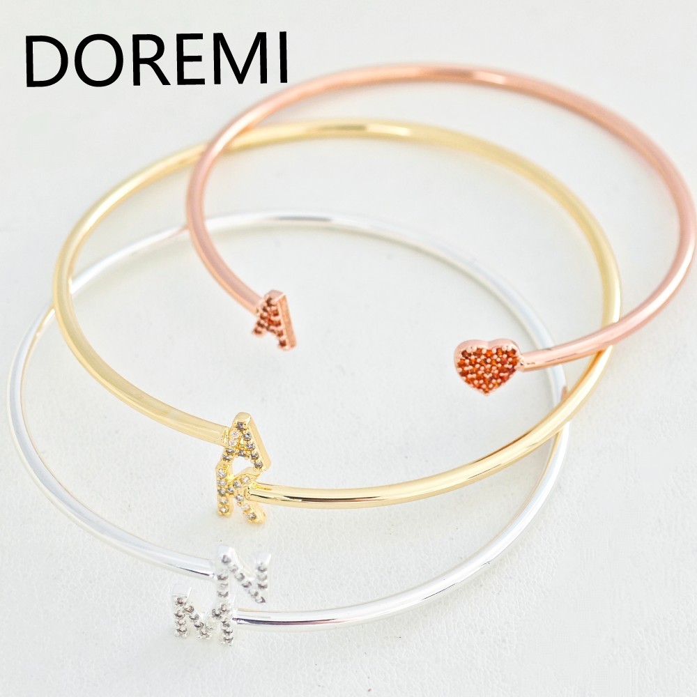 Cuff Bangle Bracelet - Doremi pulseiras com letras iniciais personalizadas,