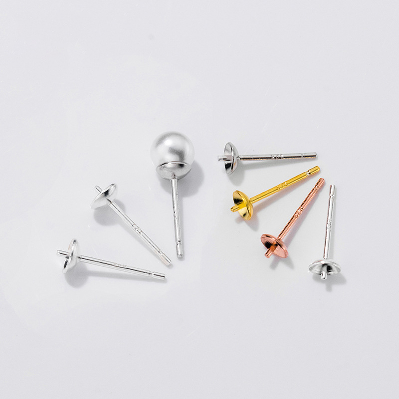 Pearl Stud Earrings - S925 prata esterlina brincos base configuração