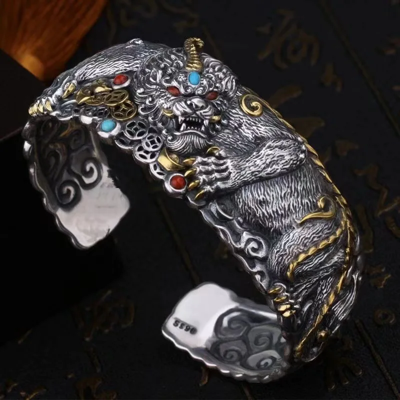 Cuff Bangle Bracelet - Lucky pixiu tigre pulseira natural jóias