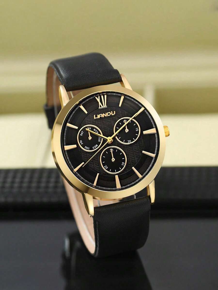Leather Bracelet - Conjunto de relógio masculino casual de