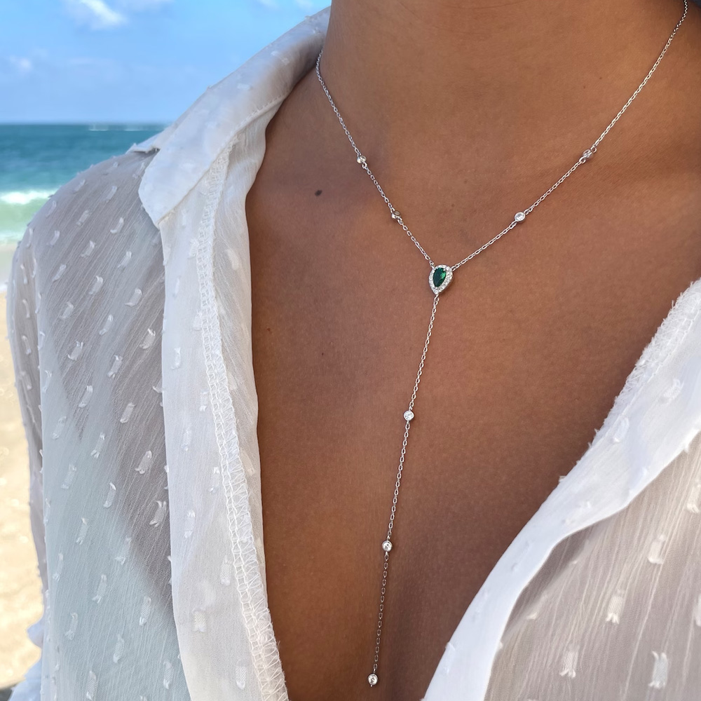 Crystal Choker Necklace - Stonefans-Y-Drop Colar Teardrop para Mulheres, Verde