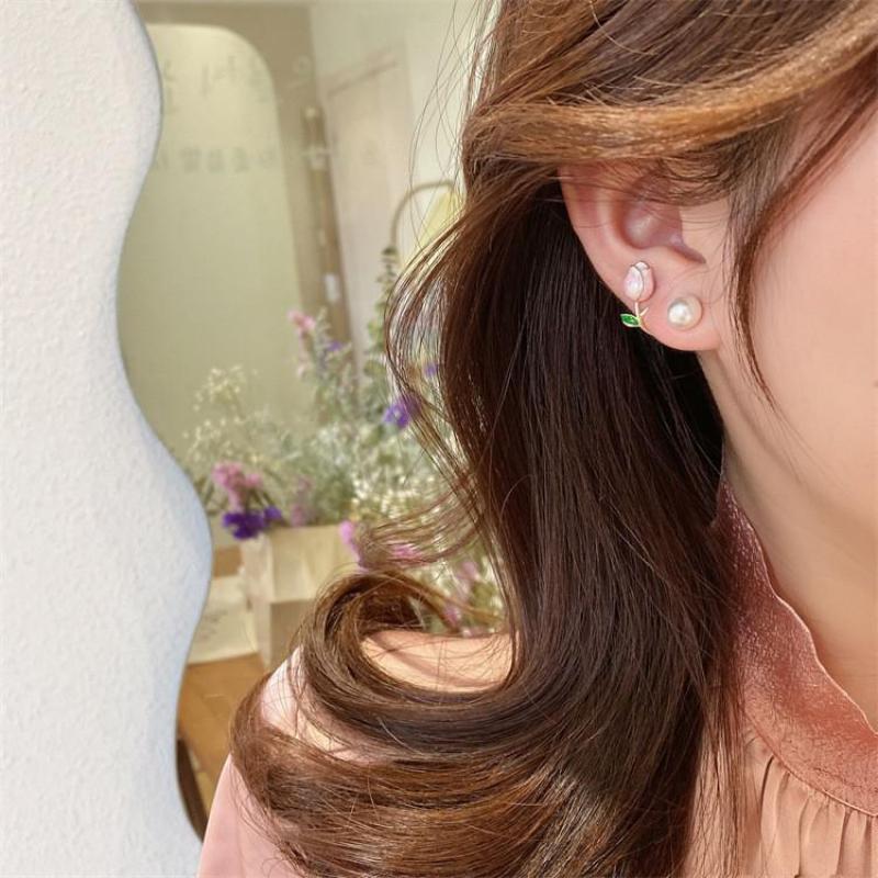 925 agulha de prata coreano mo - Pearl Stud Earrings avaliação e preço