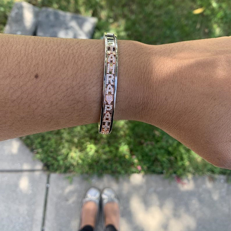 DOREMI-DIY Zirconia letras per - Cuff Bangle Bracelet avaliação e preço