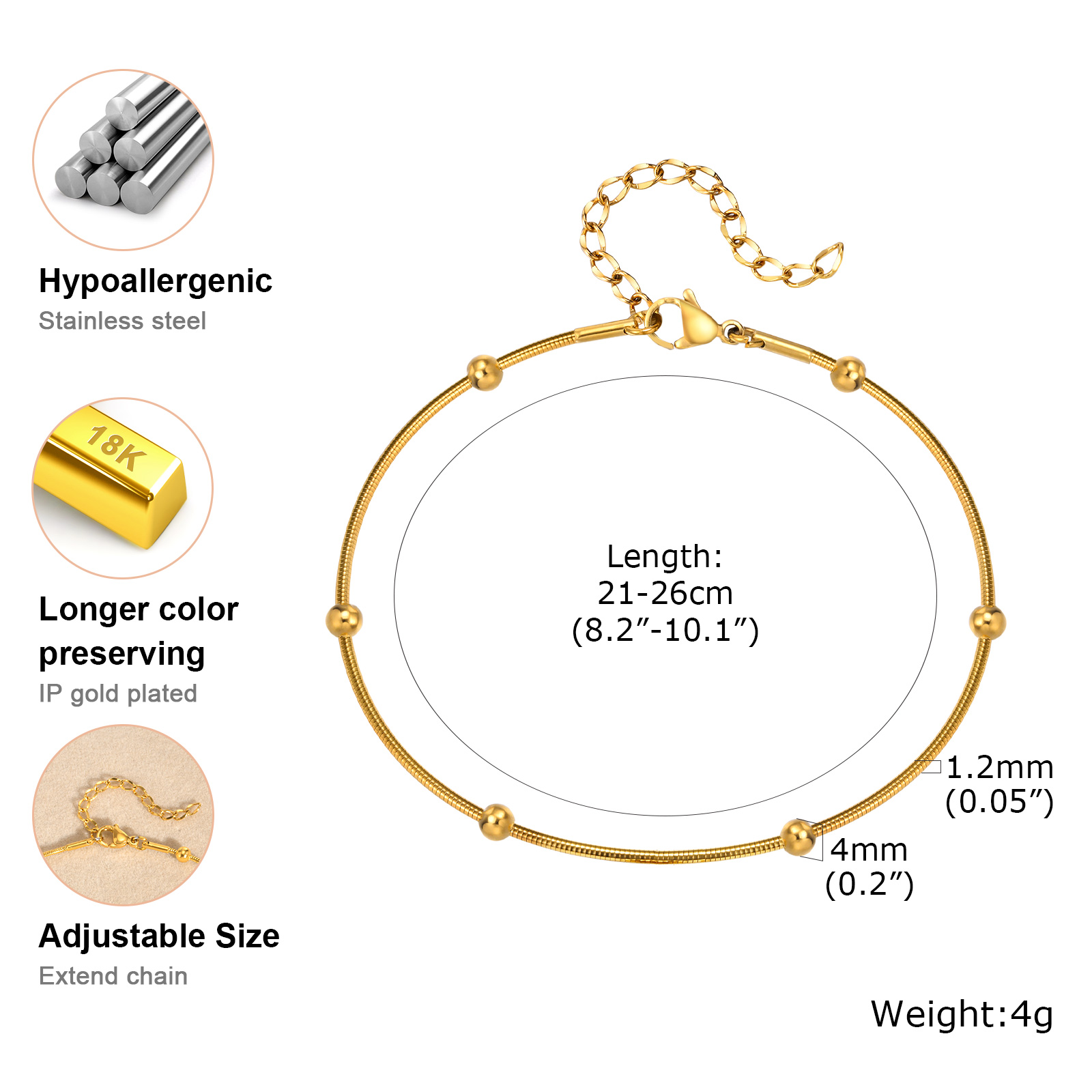 Tornozeleira de aço inoxidável - Jc Jewelry & Watches Reviews avaliação e preço