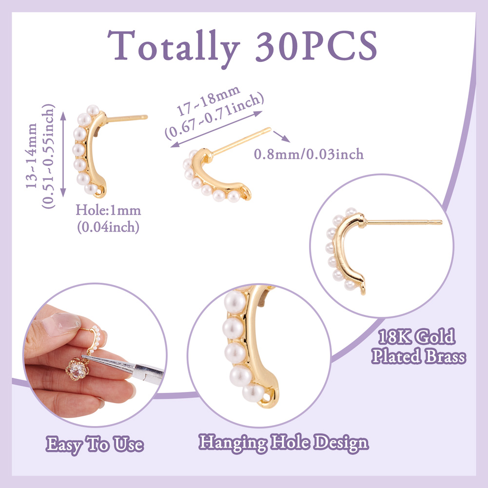 30 peças de bases de brinco de - Pearl Stud Earrings avaliação e preço